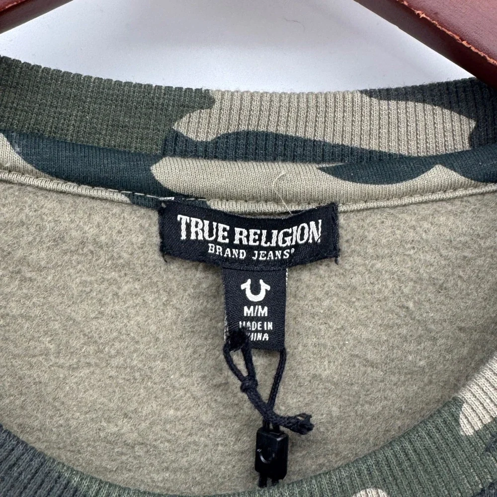 True Religion Mens Buddha Graphic Camo Crewneck Sweatshirt Green 105972 Size M
